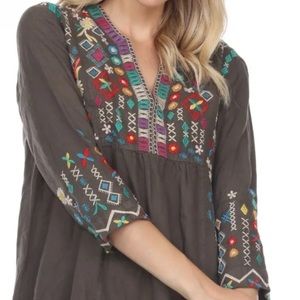 Johnny Was linen dress with floral embroidery